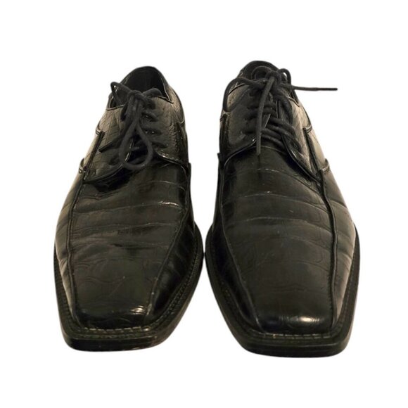 David Stone Vintage Black Croc Embossed Square Toe Lace Up Dress Shoe Sz 8.5D - Picture 3 of 10